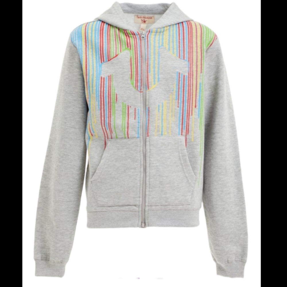 ***NWT BOYS LARGE "TRUERLGN" HEATHER GRAY DRIPPING PAINT TRACK HOODIE